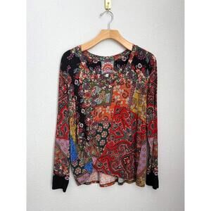 Johnny Was Women’s Color-Block Mixed Media Floral Bamboo‎ Longsleeve Sz S